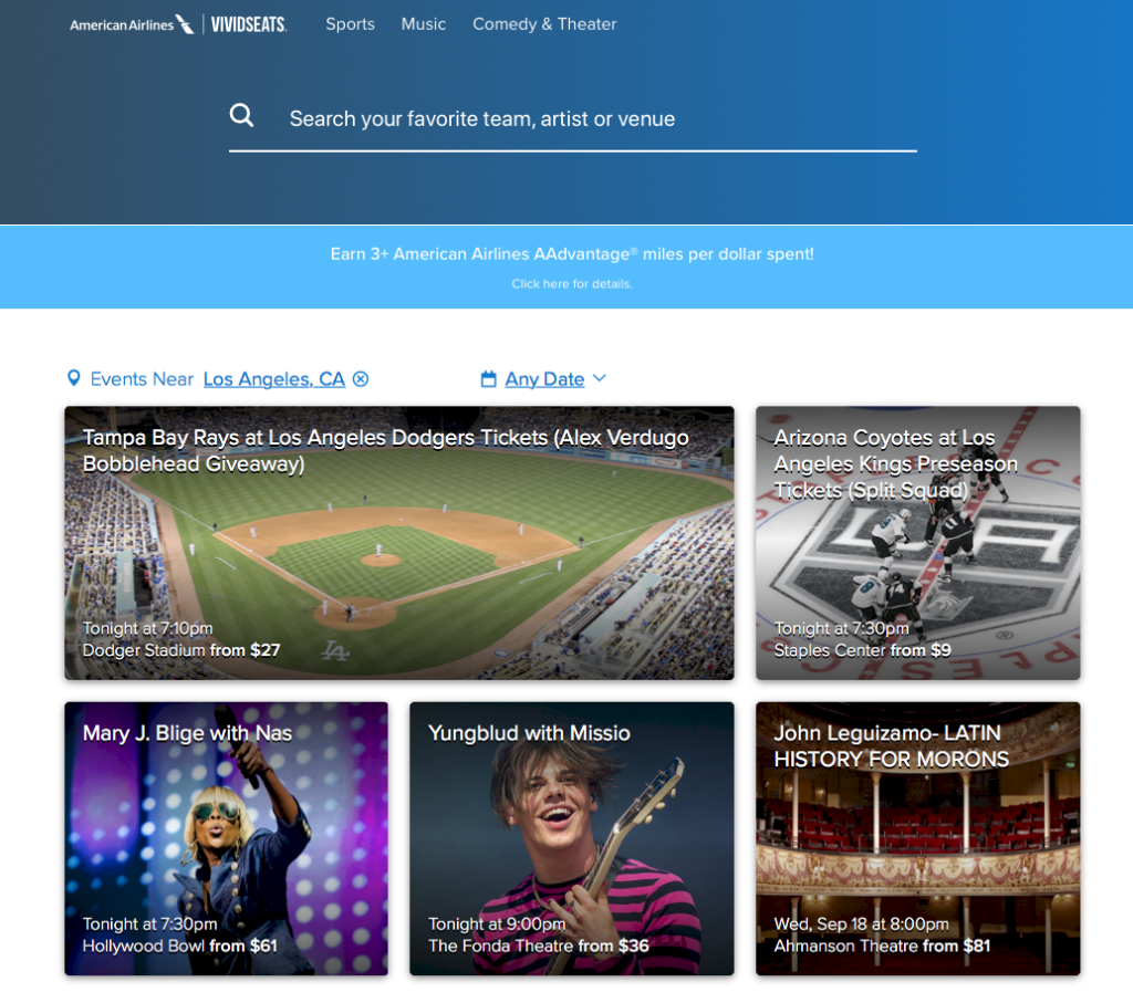 Earn Bonus AAdvantage Miles on Tickets with New Vivid Seats
