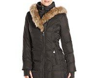 Betsey Johnson Women’s Mid-Length Puffer Coat with Faux-Fur Hood