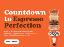 Dunkin’ Offering  Medium Cappuccinos and Lattes Thanksgiving Week