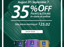 Sherwin Williams Paint and Stain 35% Off Sale August 27 – September 7, 2020