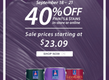 Sherwin Williams Paint and Stain 40% Off Sale October 16 – 19, 2020