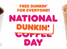 Dunkin’ Offering Free Medium Hot or Iced Coffee with Any Purchase September 29 Only