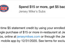 Jersey Mike’s Amex Offer –  off an Order of  or More