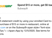 Subway Amex Offer – Spend  Get  Back