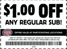 Jersey Mike’s  Off a Regular Sub In-Store Only March 1-4, 2021