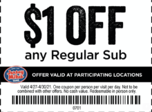 Grab  Off Your Jersey Mike’s Regular Sub Purchase Now Through April 30, 2021