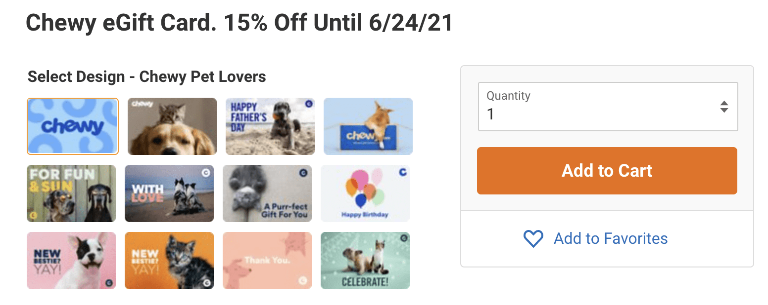 Chewy Gift Cards 15 Off Through June 24 Save on your Pet's Supplies