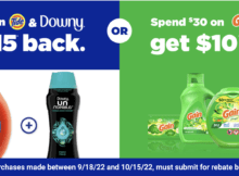 P&G Fall 2022 Promo – Spend  on Tide and Downy and Get  Back or Spend  on Gain Products and Get  Back Through October 15, 2022