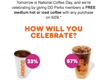 Dunkin’ Offering a Free Medium Hot or Iced Coffee with Any Purchase Thursday, September 29, 2022, to Celebrate National Coffee Day