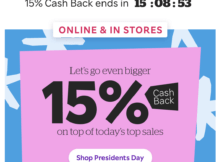 Rakuten’s Presidents Day Promo – 15% Cash Back at Select Retailers February 20, 2023, Only